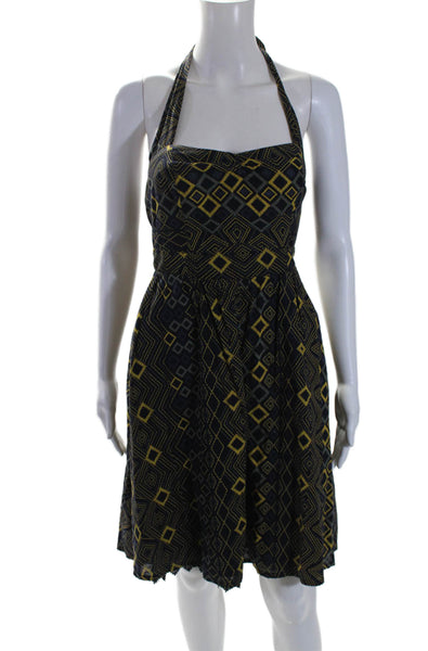 Edme & Esyllte Anthropologie Womens Halter Printed Dress Navy Blue Cotton Size 2