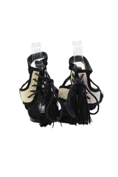 Rachel Zoe Womens Suede Tassel Back Slingbacks Sandals Beige Black Size 7 Medium