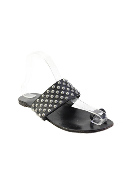 Giuseppe Zanotti Womens Leather Studded Toe Ring Sandals Flats Black Size 39 9