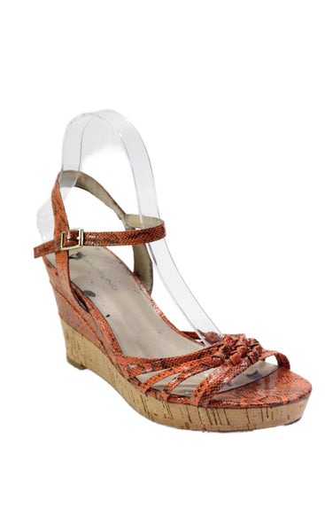 Bandolino Womens Platform Snakeskin Print Strappy Sandals Orange Leather Size 8