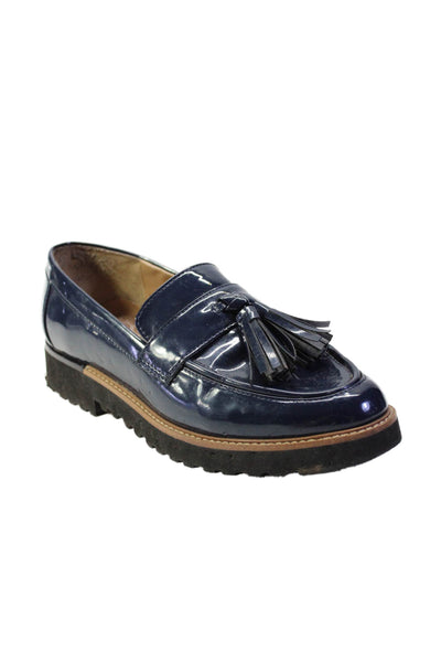 Franco Sarto Womens Slip On Platform Tassel Oxfords Navy Patent Leather Size 6M