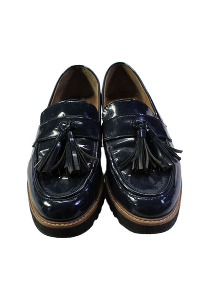 Franco Sarto Womens Slip On Platform Tassel Oxfords Navy Patent Leather Size 6M