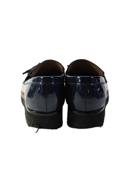 Franco Sarto Womens Slip On Platform Tassel Oxfords Navy Patent Leather Size 6M