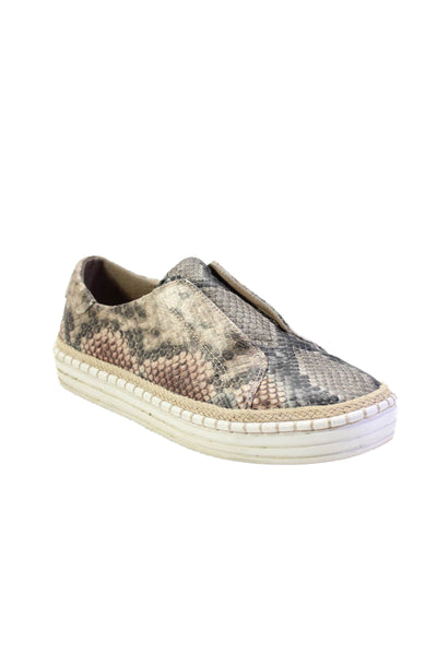 J Slides Womens Slip On Snakeskin Printed Low Top Sneakers Brown Leather Size 6M