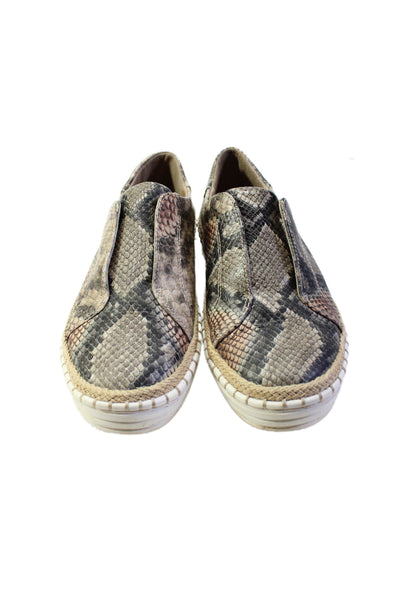 J Slides Womens Slip On Snakeskin Printed Low Top Sneakers Brown Leather Size 6M