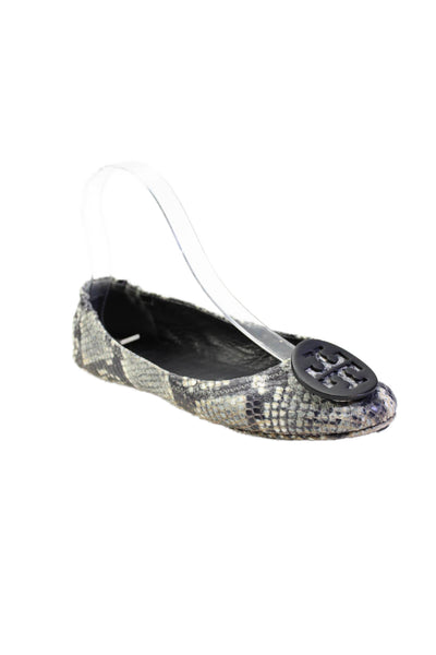 Tory Burch Womens Snakeskin Printed Reva Ballet Flats Gray Leather Size 6M