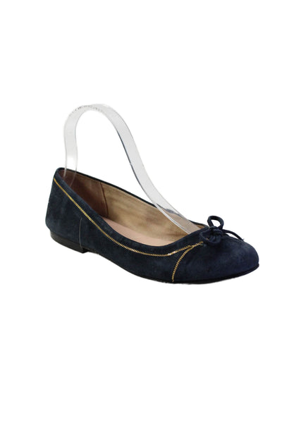 FS/NY Womens Slip On Chain Trim Bow Ballet Flats Navy Blue Suede Size 7B