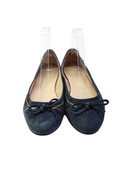 FS/NY Womens Slip On Chain Trim Bow Ballet Flats Navy Blue Suede Size 7B