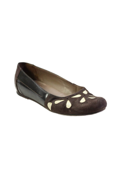 Marni Womens Slip On Laser Cut Round Toe Ballet Flats Brown White Suede Size 36