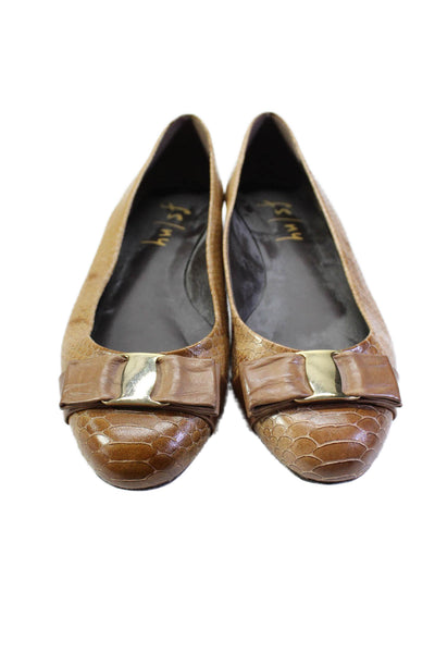 FS/NY Womens Slip On Snakeskin Printed Bow Ballet Flats Brown Leather Size 7