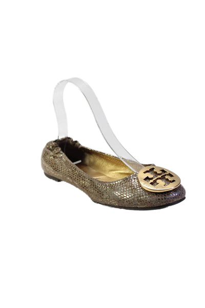 Tory Burch Womens Slip On Metallic Print Reva Ballet Flats Brown Leather Size 6M