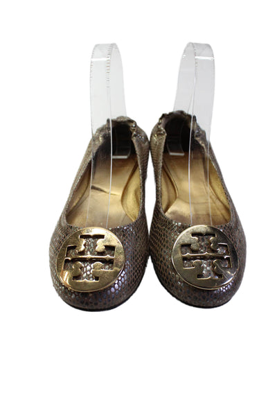 Tory Burch Womens Slip On Metallic Print Reva Ballet Flats Brown Leather Size 6M