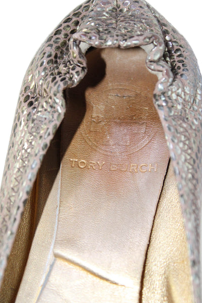 Tory Burch Womens Slip On Metallic Print Reva Ballet Flats Brown Leather Size 6M