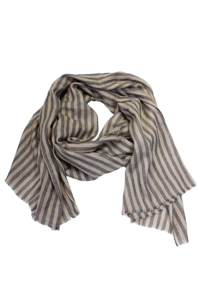 Origen Womens Fringe Trim Cashmere Knit Striped Scarf Brown Gray