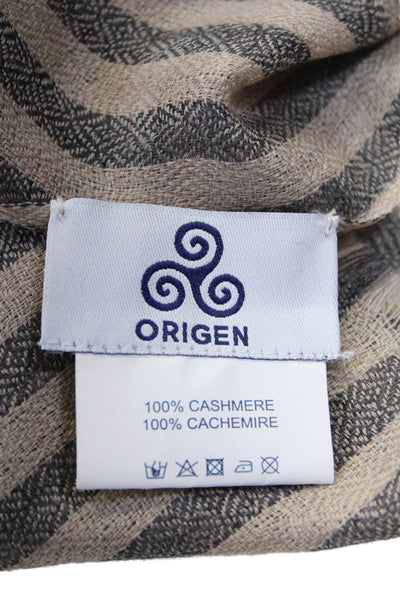 Origen Womens Fringe Trim Cashmere Knit Striped Scarf Brown Gray