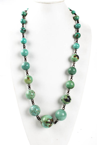 Stephen Dweck Womens Bronze Turquoise Oversized Beaded Necklace