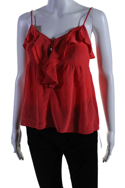 Theory Womens Silk V Neck Ruffled Spaghetti Strap Tank Top Red Size Petite