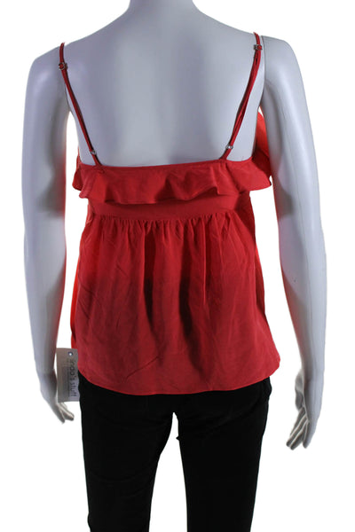 Theory Womens Silk V Neck Ruffled Spaghetti Strap Tank Top Red Size Petite