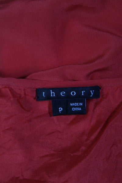 Theory Womens Silk V Neck Ruffled Spaghetti Strap Tank Top Red Size Petite