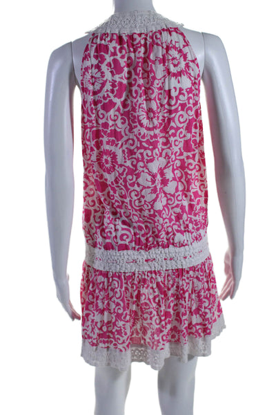 Shoshanna Womens Floral Print Sleeveless V Neck Dress Pink White Size Medium