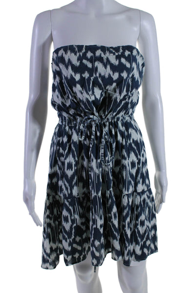 Roberta Freymann Womens Ikat Print Strapless Dress Blue Size Extra Small