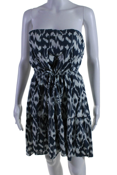 Roberta Freymann Womens Ikat Print Strapless Dress Blue Size Extra Small