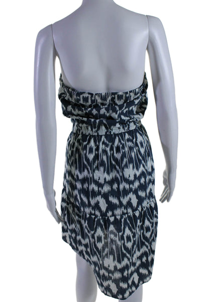 Roberta Freymann Womens Ikat Print Strapless Dress Blue Size Extra Small