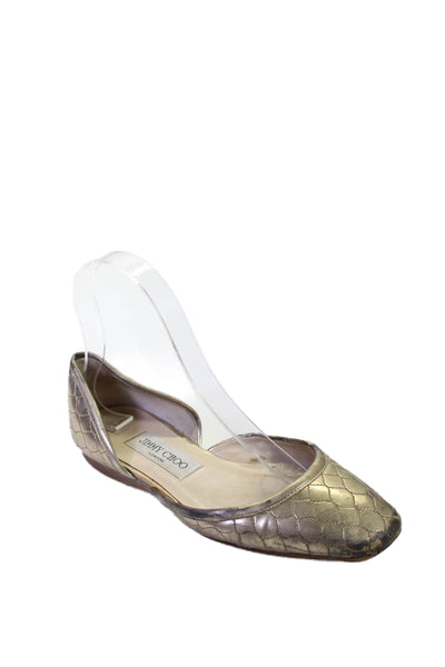 Jimmy Choo Womens Leather D'Orsay Slide On Ballet Flats Gold Size 35 5