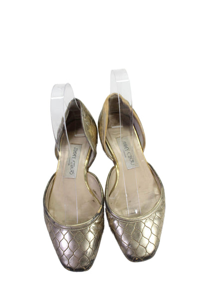 Jimmy Choo Womens Leather D'Orsay Slide On Ballet Flats Gold Size 35 5