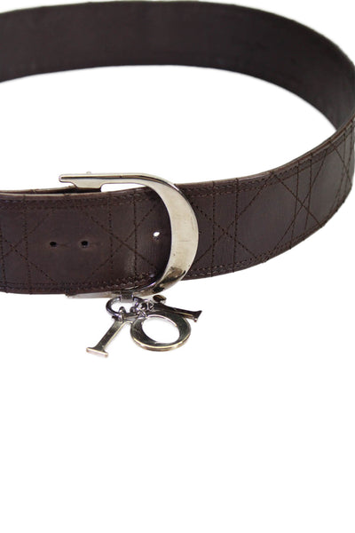 Christian Dior Womens Leather Stitching Silver Tone Belt Hickory Brown Size 85