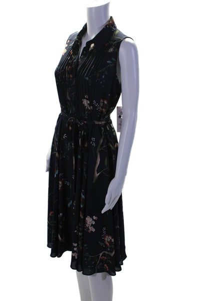 Nanette Lepore Womens Collared Floral Print Sleeveless Dress Black Size 2