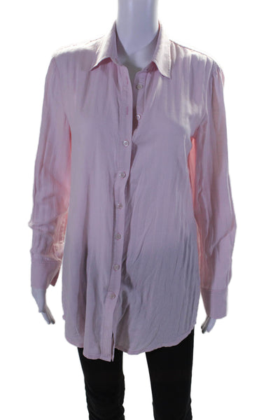 Poeta Womens Button Front Long Sleeve Collared Shirt Pink Cotton Size Medium