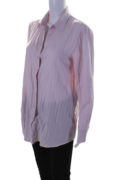 Poeta Womens Button Front Long Sleeve Collared Shirt Pink Cotton Size Medium