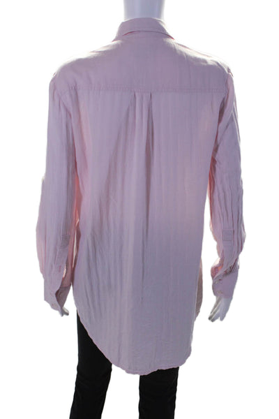 Poeta Womens Button Front Long Sleeve Collared Shirt Pink Cotton Size Medium