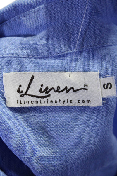 I Linen Womens Button Front Long Sleeve Collared Shirt Blue White Size Small