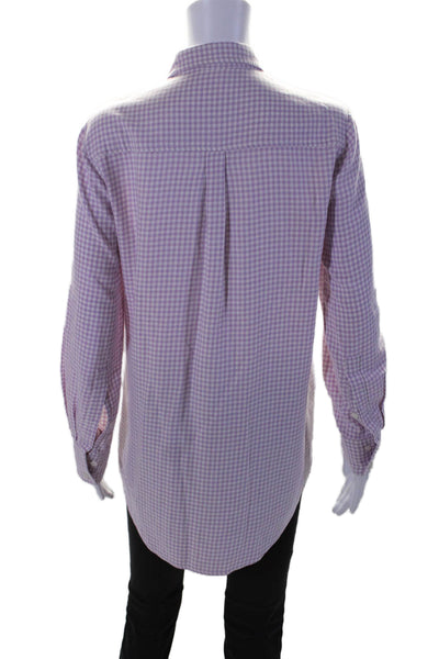 Poeta Womens Button Front Collared Gingham Shirt Purple White Size Medium