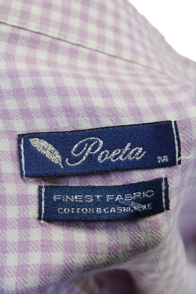 Poeta Womens Button Front Collared Gingham Shirt Purple White Size Medium