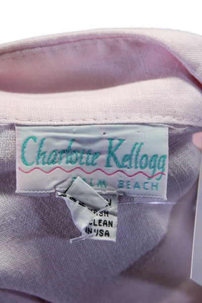 Charlotte Kellogg Palm Beach Womens Button Front Collared Shirt Pink Linen Small