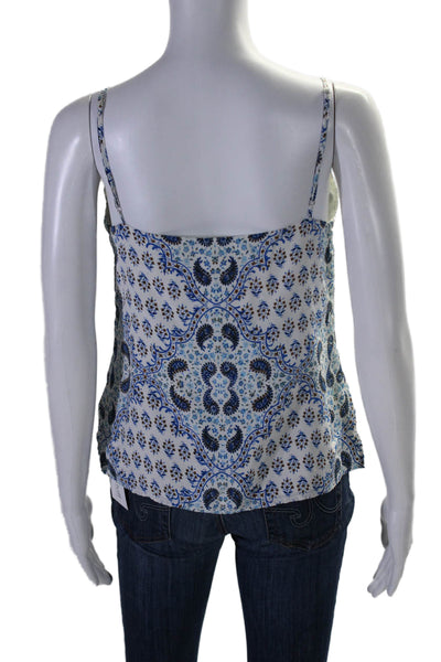 L'Agence Womens Silk Floral Print V Neck Tank Top White Blue Size Extra Small