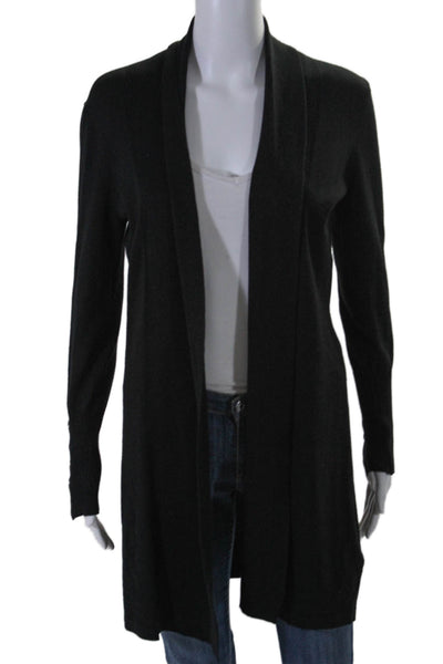 Premise Womens Ribbed Lace-Up Long Sleeve Open Knitted Cardigan Black Size S