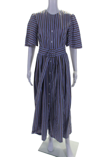 Pearl By Lela Rose Womens Cotton Short Sleeve Striped Shirt Dress Purple Size 2