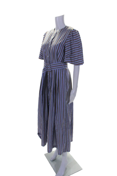 Pearl By Lela Rose Womens Cotton Short Sleeve Striped Shirt Dress Purple Size 2