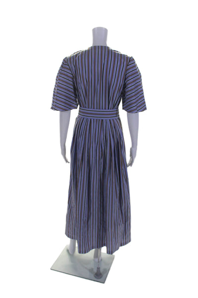 Pearl By Lela Rose Womens Cotton Short Sleeve Striped Shirt Dress Purple Size 2