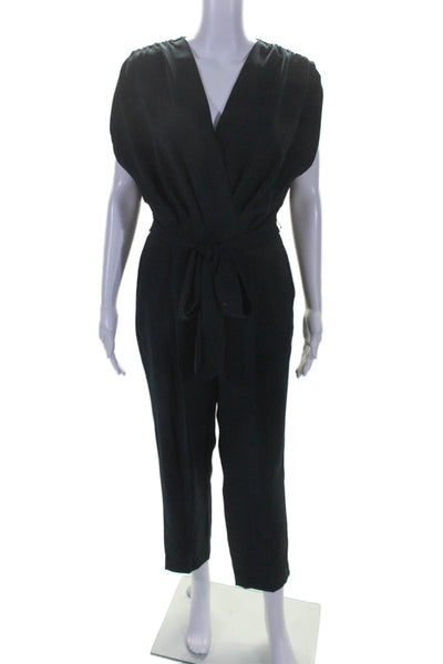 Pearl By Lela Rose Womens V Neck Sleeveless Tie Waist Jumpsuit Navy Size 4