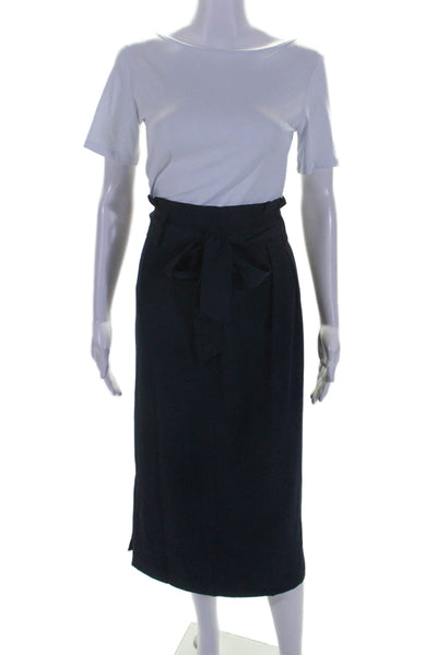 Boden Womens Pleated Tie Waist Midi Pencil Skirt Blue Size 4