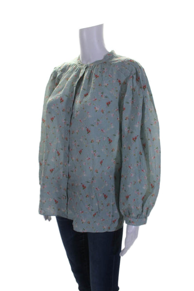 Rebecca Taylor Womens Silk Long Sleeve Floral Button Down Shirt Blue Size 4