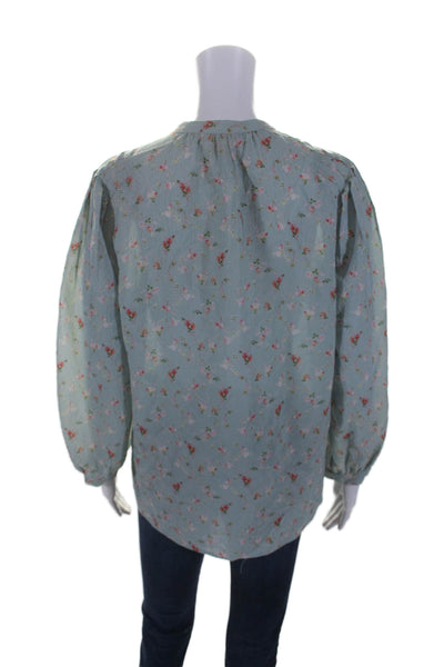 Rebecca Taylor Womens Silk Long Sleeve Floral Button Down Shirt Blue Size 4