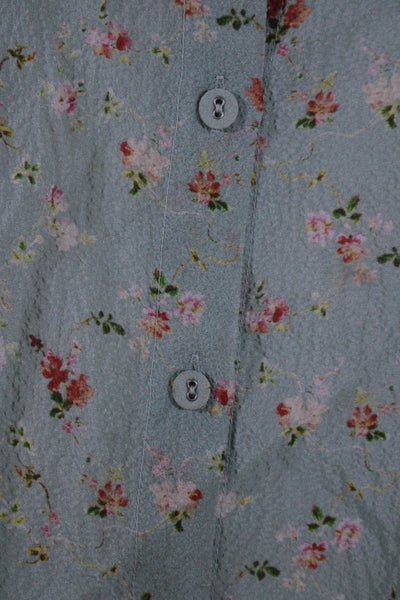 Rebecca Taylor Womens Silk Long Sleeve Floral Button Down Shirt Blue Size 4