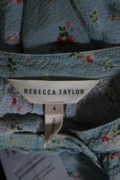 Rebecca Taylor Womens Silk Long Sleeve Floral Button Down Shirt Blue Size 4