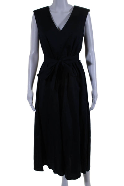 Foil Women's V-Neck Sleeveless A-Line Show Stopper Midi Dress Navy Blue Size 4